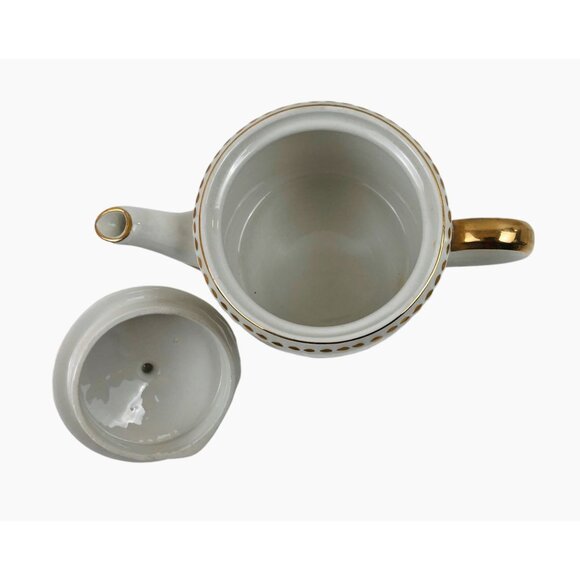 Wood And Sons Teapot English Ironstone Gold Trim Leaf Design Alpine White - Picture 8 of 10